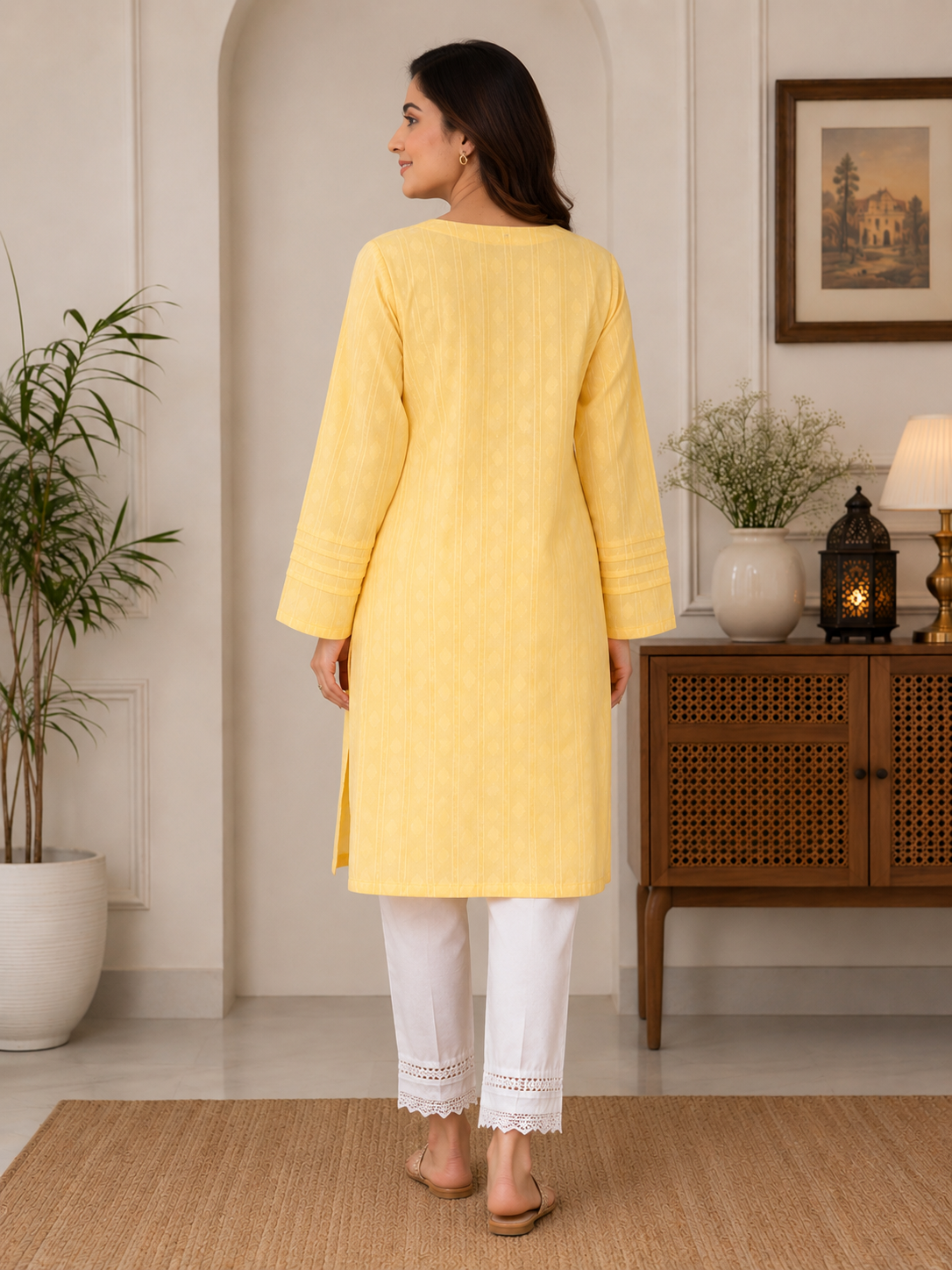 Sunlit Bloom Jacquard Kurti