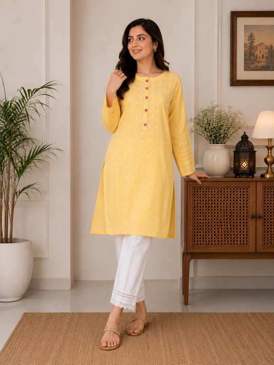 Sunlit Bloom Jacquard Kurti
