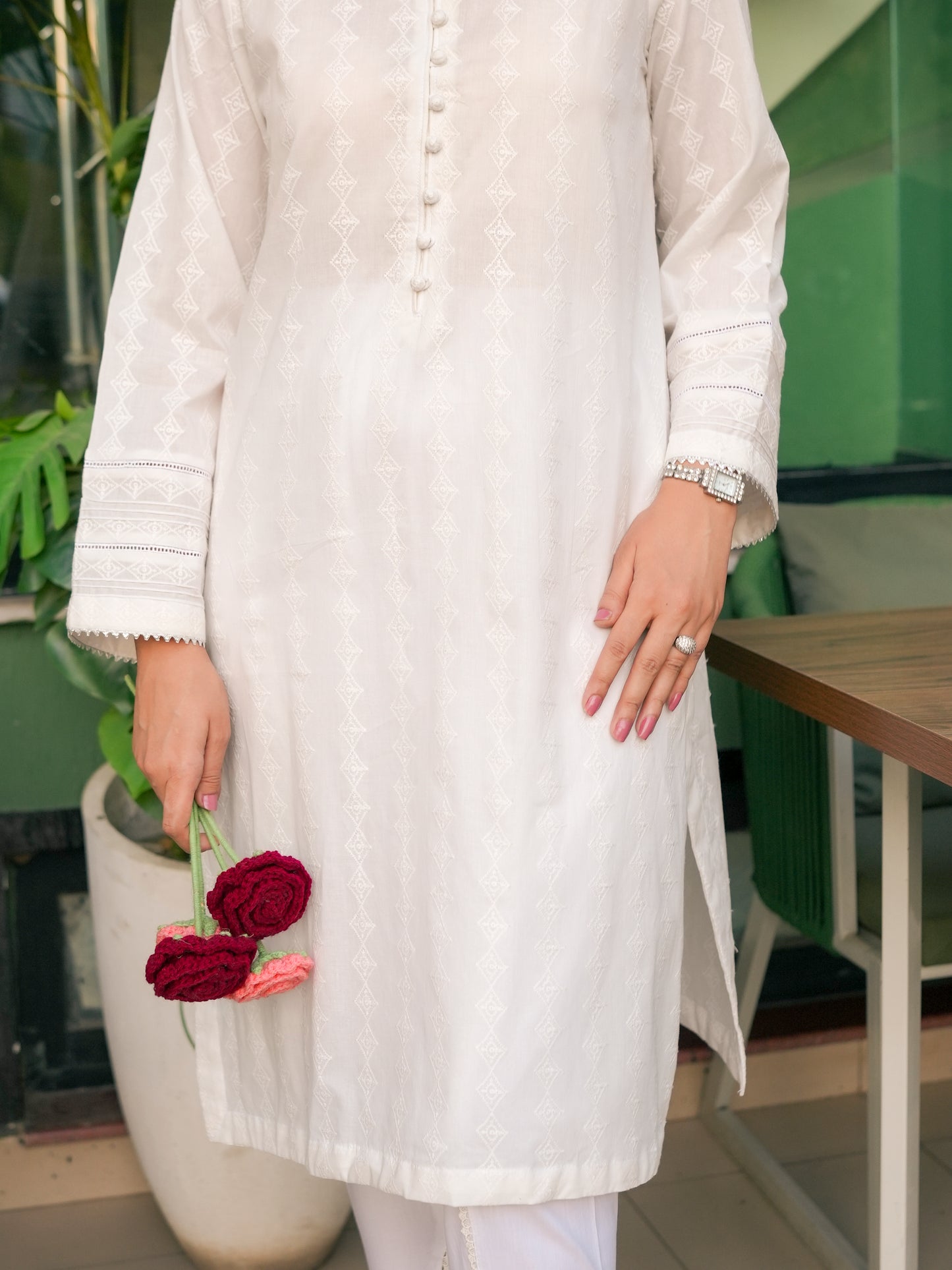 White Embroidered Kurti