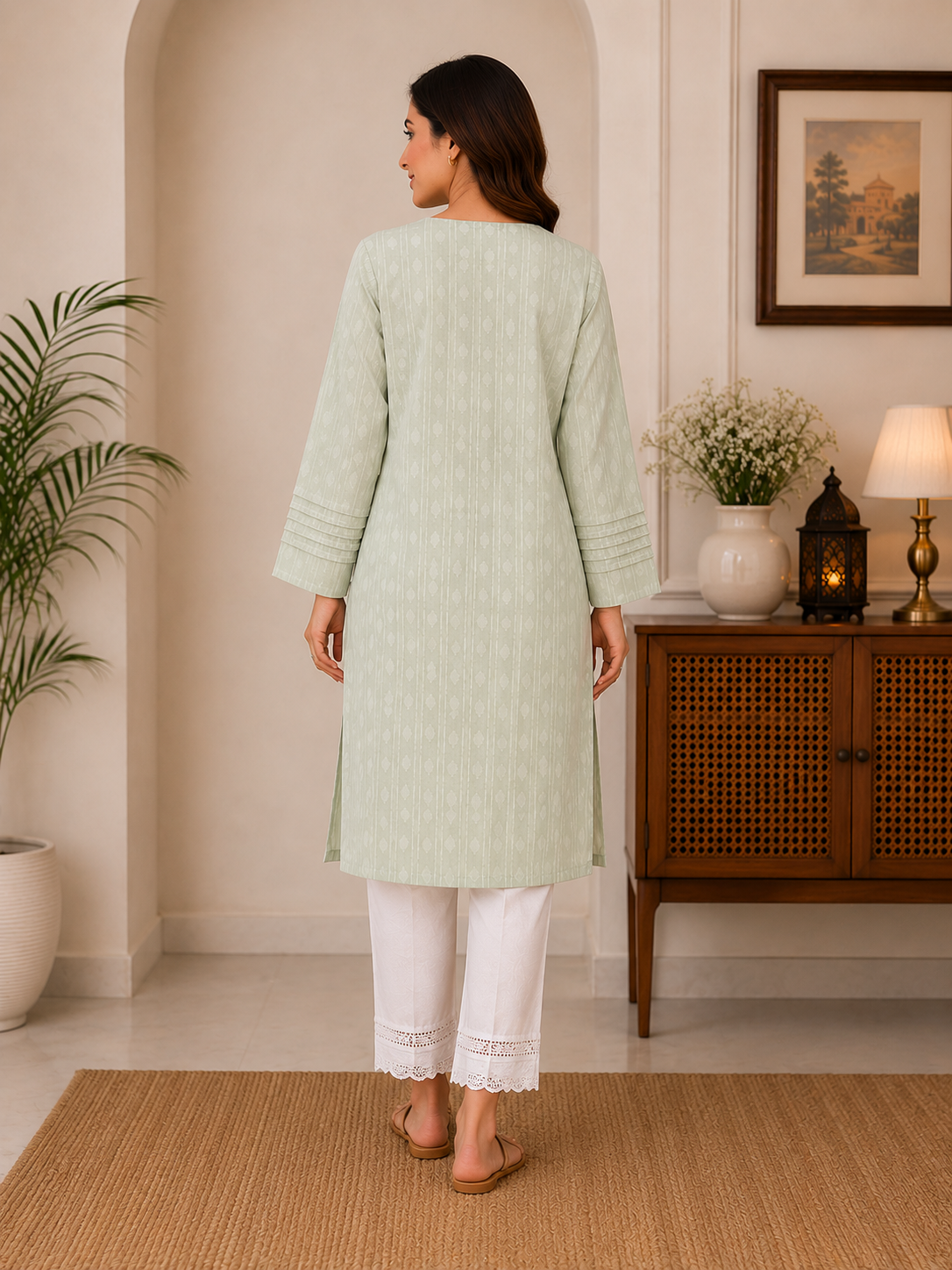 Mint Blossom Jacquard Kurti