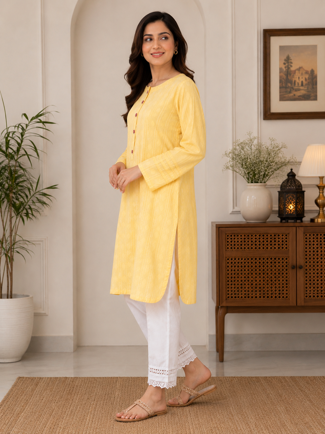 Sunlit Bloom Jacquard Kurti